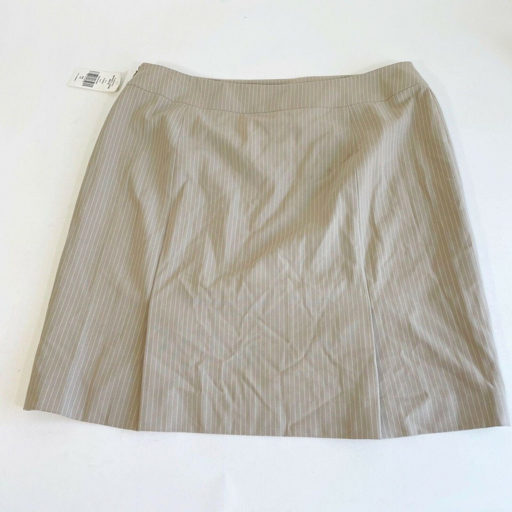 Tahari Arthus S Levine Mini Skirt Womens 12P Beige Striped Slits Lined NEW